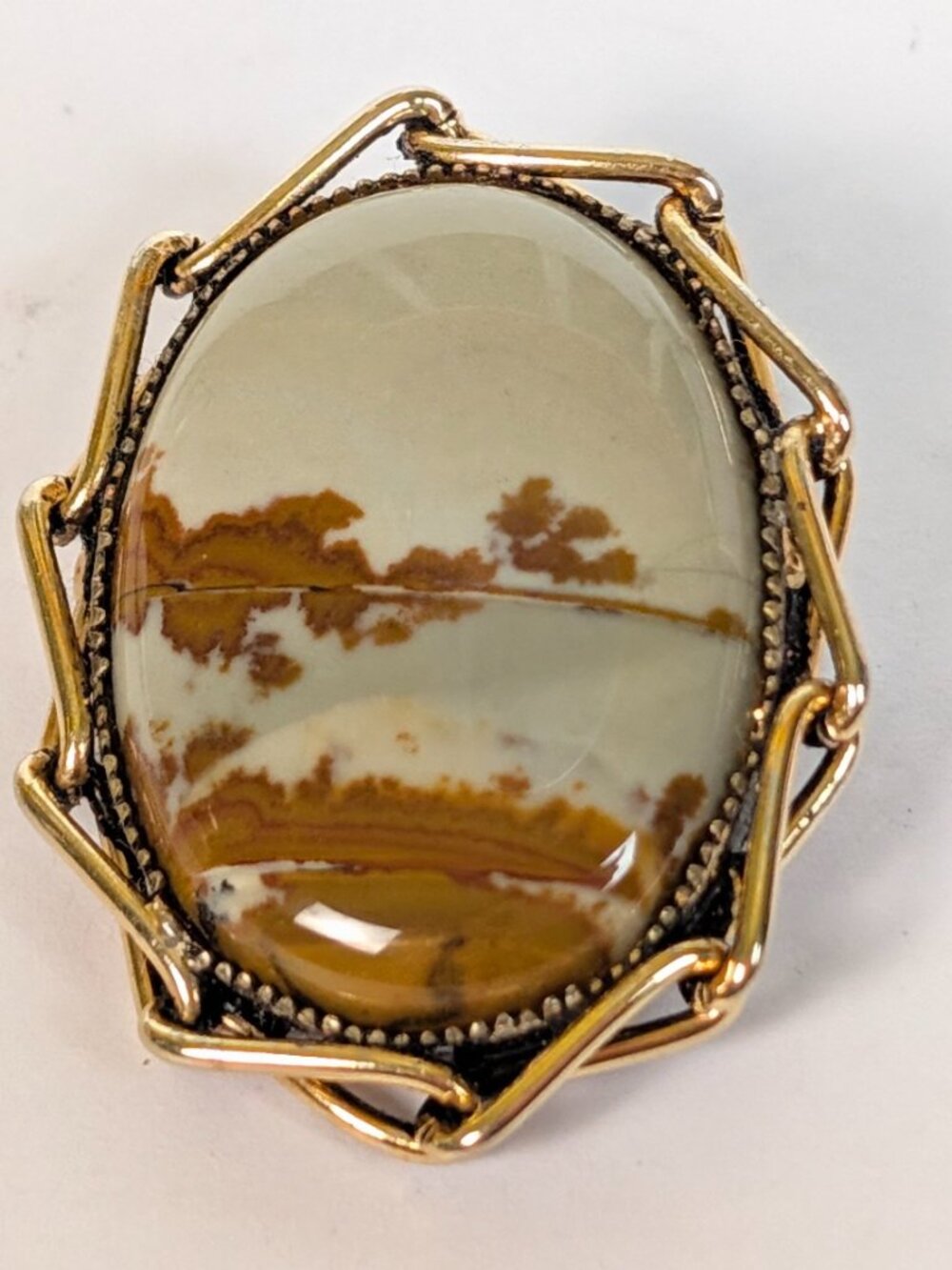 Vintage 1960s Landscape Picture Jasper Convertible Pendent Brooch